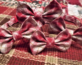 Christmas/Valentines Day Red Plaid Bow Tie Collar For Cats