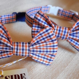 Orange And Blue Plaid Cat Bow Tie Collar