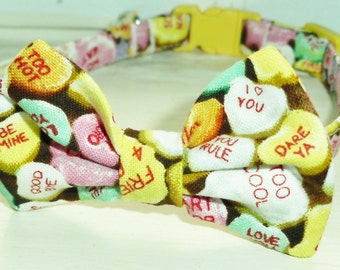 Valentines Candy Hearts Bow Tie Collar For Cats
