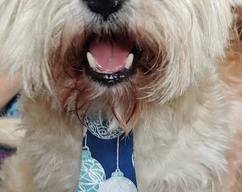 Pet Neck Tie For Christmas Featuring Christmas Tree Ornaments Etched in Silver