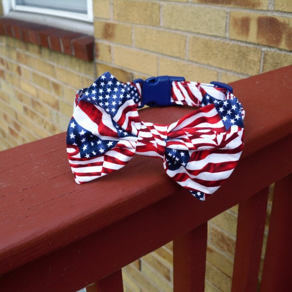 Bandera americana patriótica pajarita collar para perros grandes y medianos