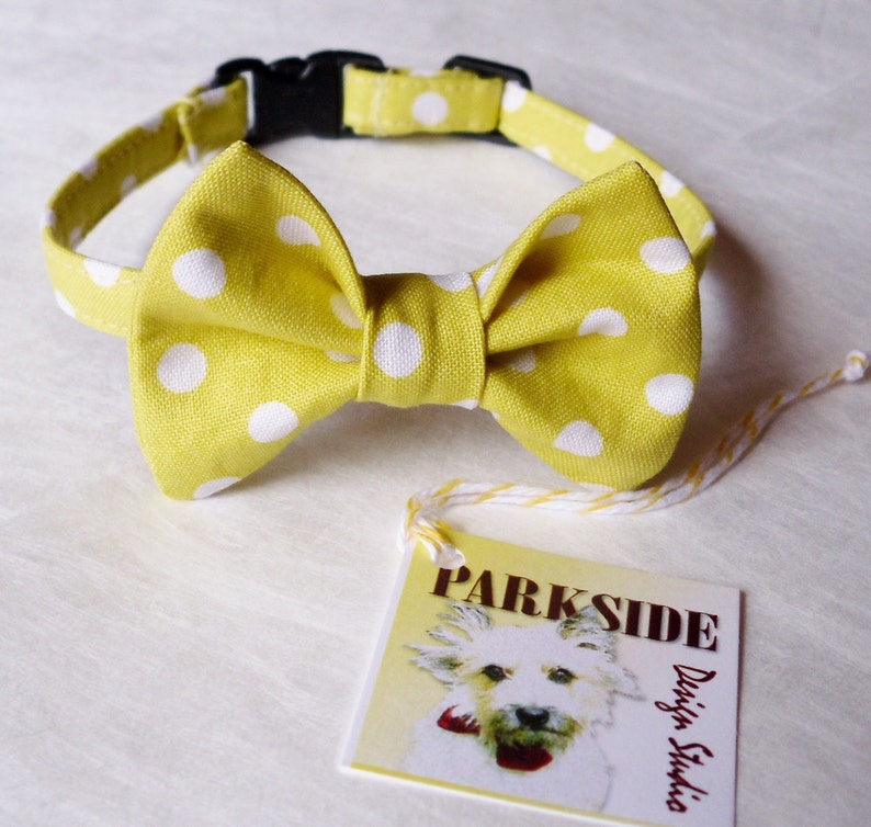 Yellow and White Polka Dot Bow Tie Collar For Cats and Small Dogs image 1