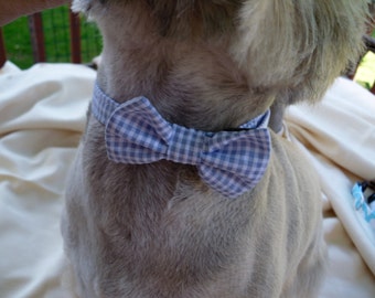 Blue and White Seersucker Check Bow Tie Collar