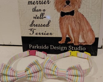 Pastel Stripe Seersucker Bow Tie Collar For Cats And Kittens.  Diversity Bow Tie Collar