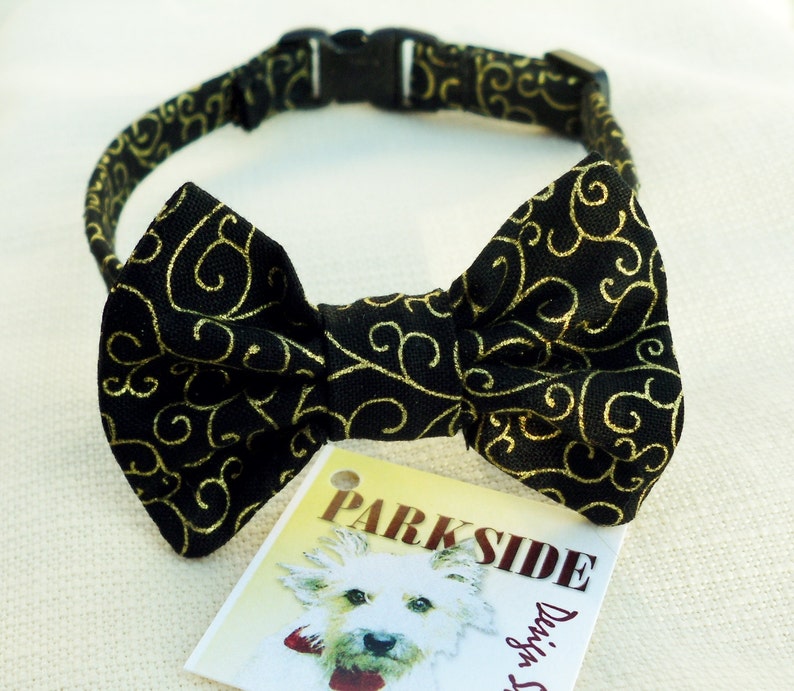 Cat Bow Tie Collar With Metalic Gold Swirls Etsy