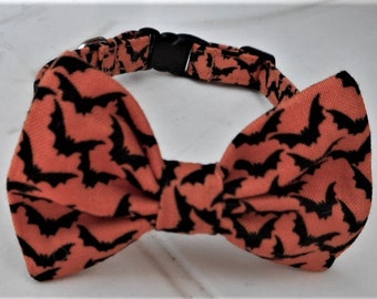 Halloween Bow Tie Collar For Cats Featuring Black Bats
