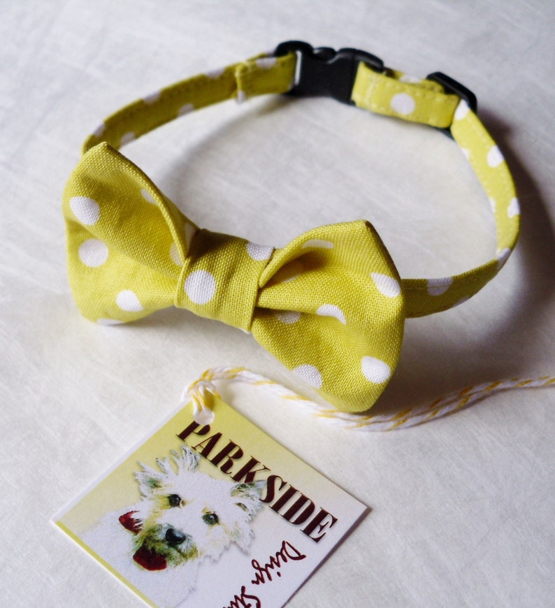 Yellow and White Polka Dot Bow Tie Collar For Cats and Small Dogs image 2