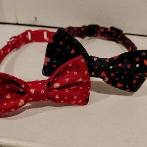 Heart Print Cat Bow Tie Collar- Valentine&#39;s Day Pet Attire
