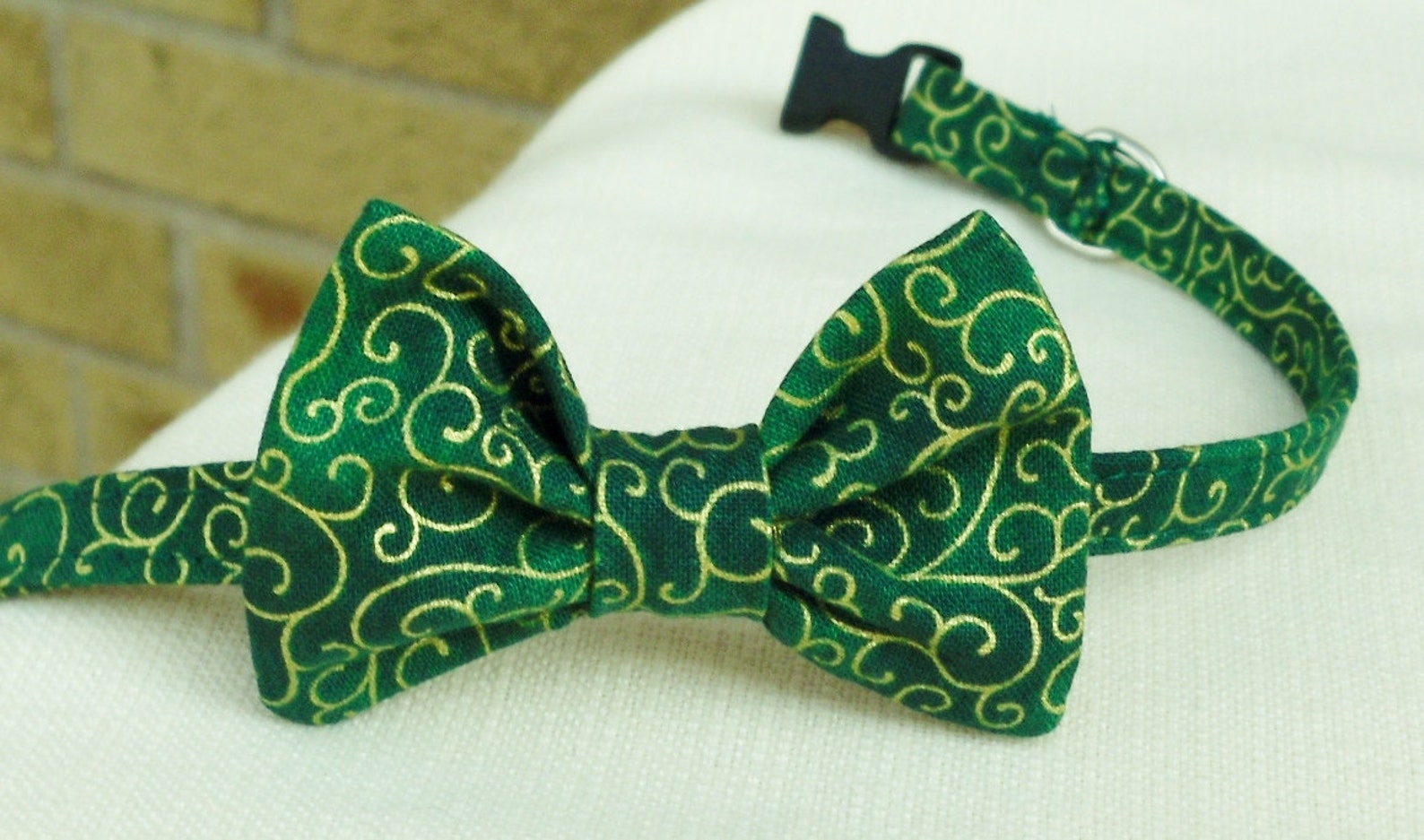 Cat Bow Tie Collar With Metalic Gold Swirls Etsy