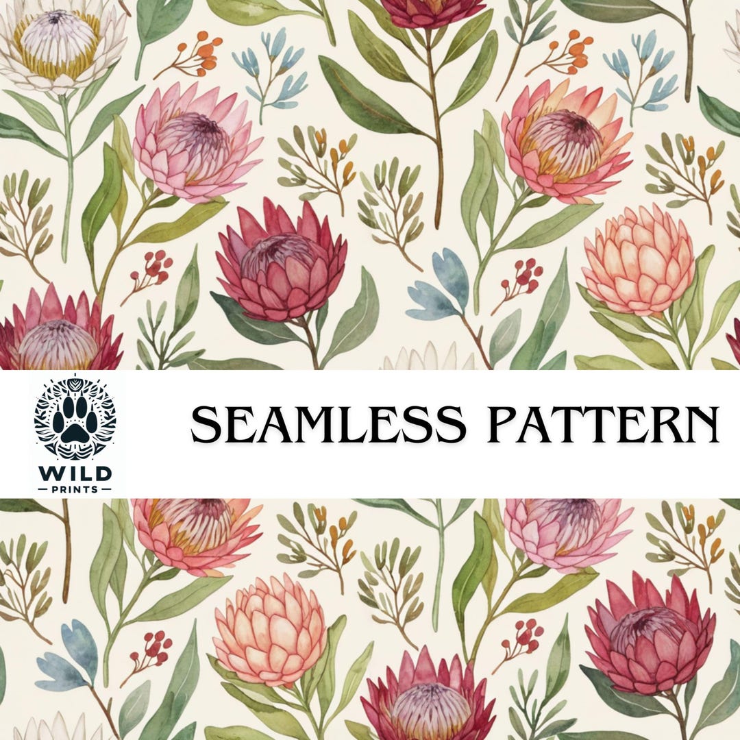 Protea Pattern Protea Floral Seamless Pattern – Watercolor Botanical Textile Design ...