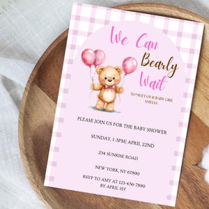We Can Bearly Wait Baby Shower Digital Invitation | Custom Invitation | Digital Download | Cute Vintage Baby Shower Invite
