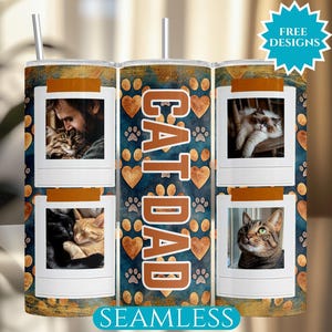 Cat Photo Frame Tumbler Wrap, Cat Dad Photo 20 Oz Skinny Tumbler Wrap Sublimation PNG, Cat Lover Gift, Custom Paw Print Digital Download