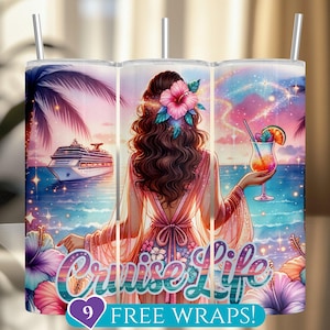 Cruise Life Tumbler Wrap, Cruising 20 Oz Skinny Tumbler Sublimation PNG, Cruise Ship Hibiscus Tropical Digital Download, Vacation Tumbler