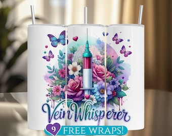 Phlebotomist Tumbler Wrap, Lab Tech 20 Oz Skinny Tumbler Sublimation PNG, Floral Medical Wrap Digital Download, Cute Gift for Phlebotomist