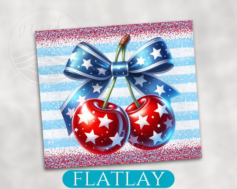 Patriotic Cherries Art Print, Red White Blue Stars Stripes, American Flag Colors, Fourth of July Decor, Festive Wall Art
