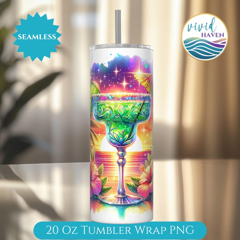 Personalized Margarita Tumbler Wrap, Tropical Add Name 20 Oz Skinny Tumbler Sublimation PNG, Custom Beach Cocktail Summer Digital Download image 5