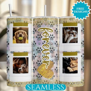 Pet Memorial Photo Tumbler Wrap, Paw Print Custom Picture 20 Oz Skinny Tumbler Wrap Sublimation PNG, Dog Lover, Cat Lover, Digital Download