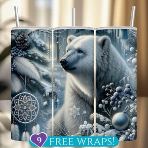 Polar Bear Tumbler Wrap, Snowy Animal 20 Oz Skinny Tumbler Sublimation PNG, Winter Dreamcatcher Design Digital Download, Polar Bear Gift