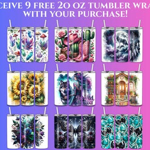 Set of 9 Tumbler Wraps 20 oz, Floral, Animal, Gothic, and Abstract Designs, Digital Download Tumbler Templates