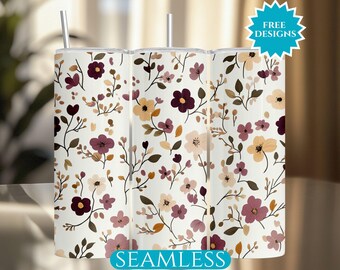 Sierlijke wilde bloemen beker wrap png, boho beker wrap, 20 oz magere beker, naadloos sublimatieontwerp, bloemen beker, digitale download