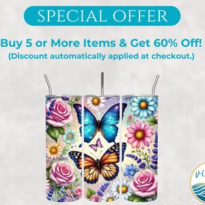 Floral and Butterfly Print Tumblers, Insulated Drinkware, Special Offer, Eco-Friendly, Gift Idea