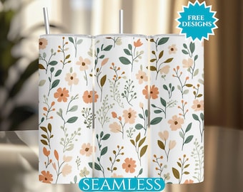 Sierlijke wilde bloemen beker wrap png, boho beker wrap, 20 oz magere beker, naadloos sublimatieontwerp, bloemen beker, digitale download