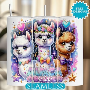 Alpaca Tumbler Wrap, 20Oz Skinny Tumbler Sublimation Design, Digital Download, Seamless Tumbler Wrap, Alpaca Lover Gift, Alpaca Wrap PNG