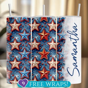 Personalisierte 4. Juli Sterne Tumbler Wrap, fügen Sie einen Namen heraus 20 Oz Skinny Tumbler Sublimation PNG, Fourth of Juli Design Digital Download