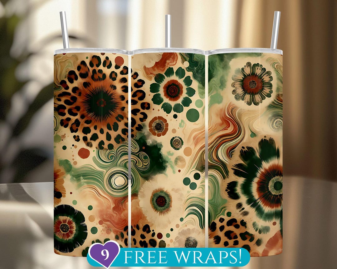 Boho Tie Dye Tumbler Wrap: Groovy Leopard Print 20 Oz Skinny Tumbler ...