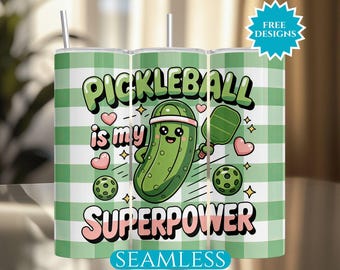Pickleball Tumbler Wrap, Funny Pickleball 20Oz Skinny Tumbler Sublimation PNG, Pickleball Superpower Digital Download, Pickleball Lover Gift