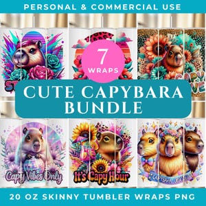 Cute Capybara Tumbler Wrap Bundle, Capy Animal 20 Oz Skinny Tumbler Sublimation PNG, 7 Fun Designs Digital Download, Capybara Lover Gift