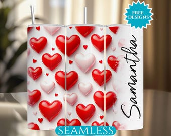 Valentine Tumbler Wrap 3D, Heart Tumbler Wrap PNG, Add Your Name Tumbler, Seamless 20Oz Skinny Tumbler Sublimation Wrap, Digital Download