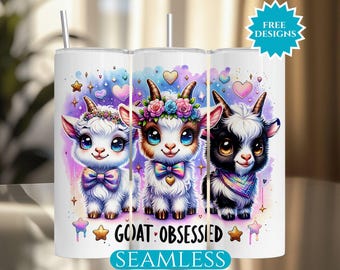 Cute Goat Tumbler Wrap, 20Oz Skinny Tumbler Sublimation Design, Digital Download, Seamless Tumbler, Goat Lover Gift, Baby Goat Tumbler PNG