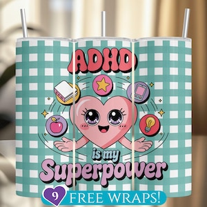 ADHD Tumbler Wrap, Funny ADHD Awareness 20 Oz Skinny Tumbler Sublimation PNG, Cute Neurodivergent Wrap Digital Download, Neurodiversity Gift