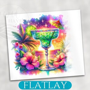 Vibrant Margarita Cocktail Art Print, Tropical Flowers, Colorful Bar Decor, Mexican Theme Wall Art, Festive Home Decoration
