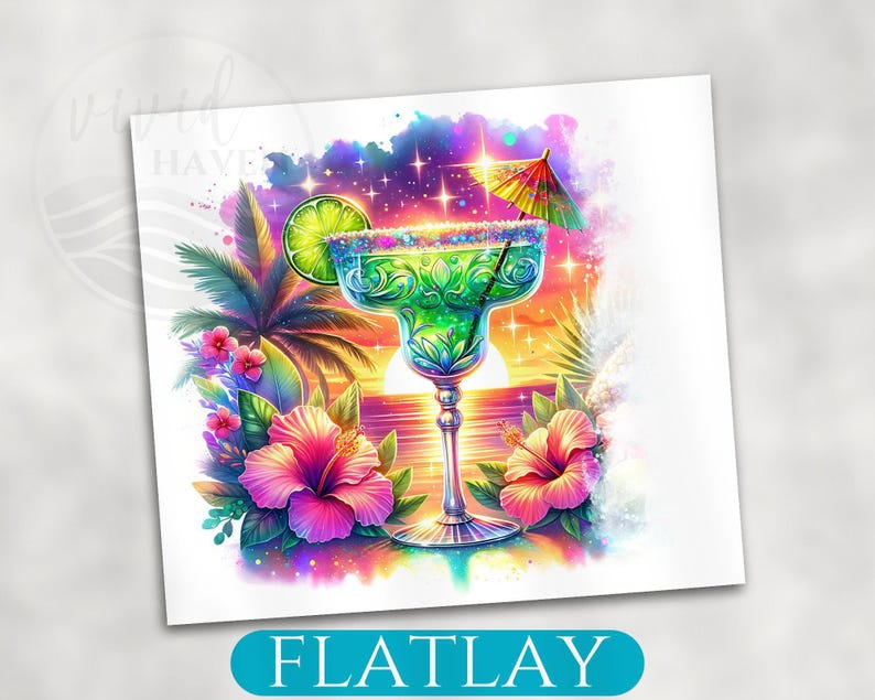 Vibrant Margarita Cocktail Art Print, Tropical Flowers, Colorful Bar Decor, Mexican Theme Wall Art, Festive Home Decoration