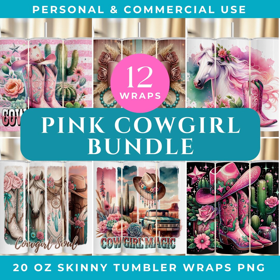 Pink Cowgirl Tumbler Wrap Bundle: Western 20 Oz Skinny Tumbler ...