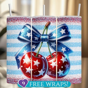 Patriotic Cherry Popsicle Stick Wraps, Red White Blue, 4th of July Party Favors, Free Wraps Included, Set of 9