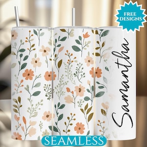 Zierliche Wildblumen Tumbler Wrap, fügen Sie Ihren Namen Tumbler, 20Oz Skinny Tumbler, nahtlose Sublimation PNG, personalisierte Tumbler, digitaler Download hinzu