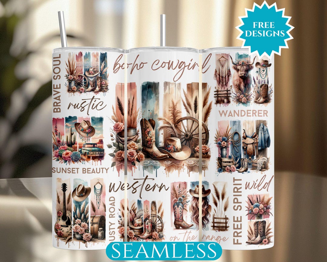 Boho Cowgirl Tumbler Wrap, Western 20 Oz Skinny Straight Tumbler Wrap ...