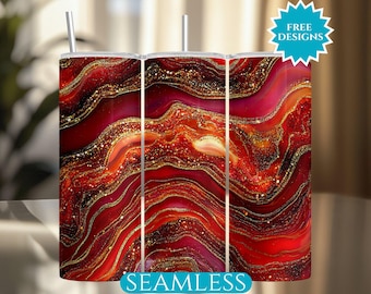 Red Glitter Tumbler Wrap PNG, Red Geode Tumbler Wrap, 20Oz Skinny Tumbler, Seamless Sublimation Design, Digital Download, Red Marble Wrap