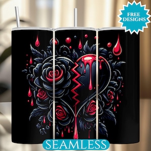 Anti Valentines Tumbler Wrap, 20Oz Skinny Tumbler Sublimation Wrap, Digital Download, Seamless Tumbler, Gothic Heart PNG, Broken Heart Wrap