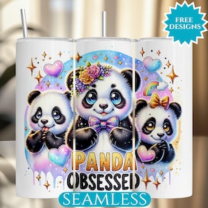 Cute Panda Bear Tumbler Wrap, 20Oz Skinny Tumbler Sublimation Design, Digital Download, Seamless Tumbler, Panda Lover Gift, Panda Wrap PNG