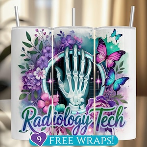 Radiology Tech Tumbler Wrap, Radiologist 20 Oz Skinny Tumbler Sublimation PNG, Floral Medical Wrap Digital Download, Gift for Radiology Tech