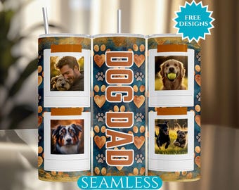 Dog Dad Photo Tumbler Wrap, Dog Frame Custom Picture 20 Oz Skinny Tumbler Wrap Sublimation PNG, Dog Lover Gift, Paw Print Digital Download
