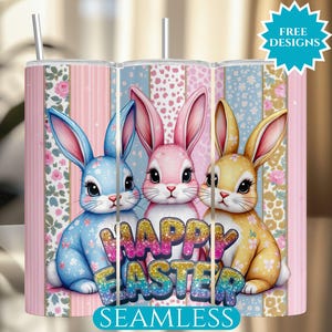 Cute Coquette Easter Bunny Tumbler Wrap, 20oz Skinny Easter Tumbler PNG Sublimation Design, Seamless Grandmillenial Easter Digital Download