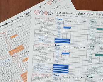 Super Samba Score Sheet – 2 Teams, 4 Players (Team name is Editable in PDF), is simple & easy to understand.