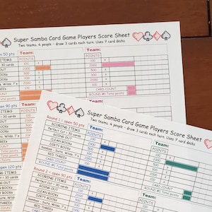 Super Samba Score sheet for 2 Teams - 4 people, is simple & easy to understand.