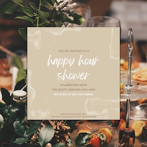 Invito per addio al nubilato Happy Hour Shower, invito digitale per festa del vino, invito digitale per addio al nubilato, modello di post senza carta
