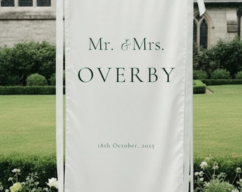 Benutzerdefinierte Hochzeit Stoff Zeichen, Leinen Willkommen Banner, moderne Outdoor-Hochzeits-Dekor, personalisierte Zeremonie Zeichen, Verlobung Partydekoration